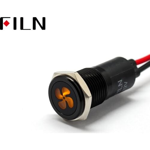 FILN 14mm Car dashboard Fan symbol led red yellow white blue green 12v led Black shell indicator light with 20cm cable