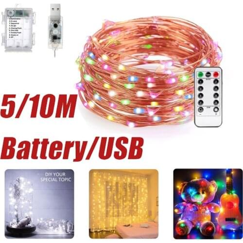 5/10M Waterproof Copper Wire Fairy Lights LED Battery/USB Powered String Lights Christmas Garland Indoor Wedding Decoration