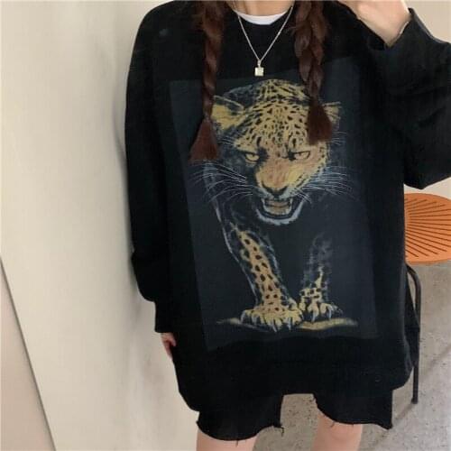 2020 autumn winter new round neck tiger print sweatshirt women fashion personality simple