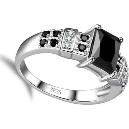 925 Sterling Silver Ring Mysterious And Cool Style Sparkling Black Stone Crystal For Lady Women Man Dressup Party Halloween