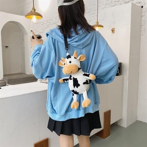 Winter Cute Cartoon Plush Funny Toy for Cartoon cow Small Bag Girl Cute Animal Prints Travel Bags Shoulder Bags