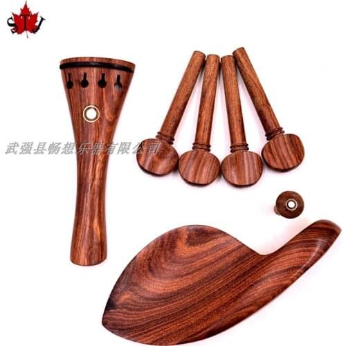 Wholesale 5 sets natural rosewood 4/4 violin accessories peg tailpiece chinrest