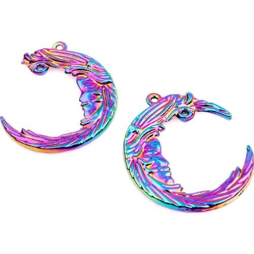10pcs Rainbow Color Alloy Moon shape with women face Pendant charms for Necklace DIY Jewelry Accessories Women Girl Xmas gifts