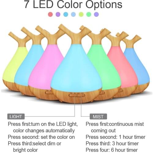 400ml ultrasonic air humidifier aromatherapy for home aroma essential oil diffuser mist maker fogger with 7 colors Led lights