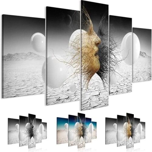 Abstract Geometric Art Canvas Painting Face Posters and Prints Black White Wall Art 5Pcs Modular Pictures for Modern Home Decor