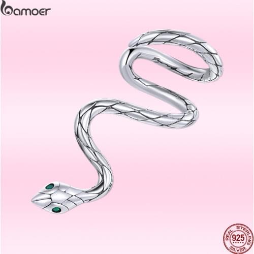Bamoer Summer Fashion Animal Jewelry 2021 Personality Inspiration Snake Ear Stud 1PCS 925 Sterling Silver Earring Women GAE510