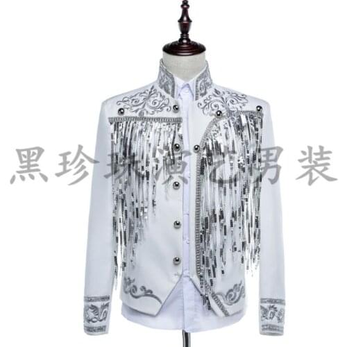 White Men Suits Designs Masculino Homme Terno Stage Costumes For Singers Men Sequin Blazer Dance Clothes Jacket Style Dress