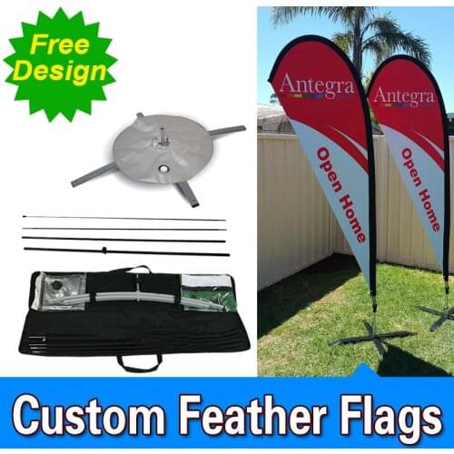 Free Design Free Shipping Single Sided Cross Base Teardrop Flag Signs Advertising Promotional Feather Banners Custom Feather