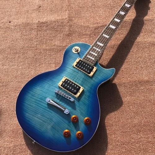 Free delivery, high quality electric guitar, tiger Flame Maple top, blue electric guitar rosewood fingerboard
