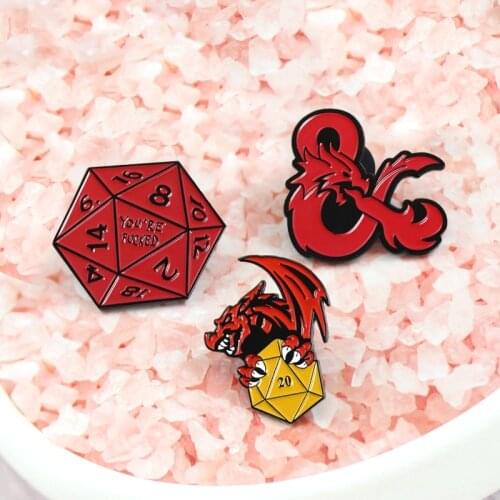 20 sided Geometry Cube dice Dungeons Dragons Enamel Brooch D20 DnD Game Lapel Pins Badges Game Jewelry Gift for Friends