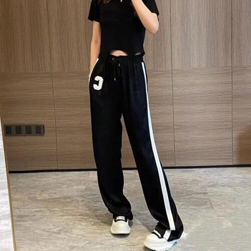 CX New Summer Women Fashion Trouser C Word Wide Leg High Waist Casual Black Drape Effect Sport Pants Trend Show Thin Comfort