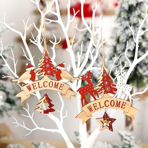 Wooden colorful elk Christmas tree pendant creative bell letter pendant DIY Christmas Decorations for Home Christmas Items
