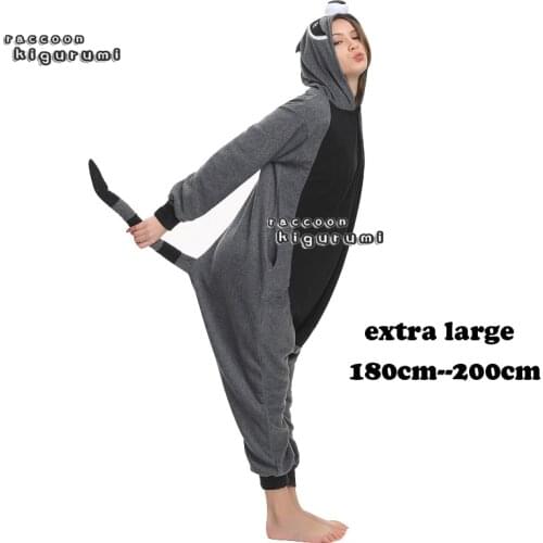 Extra Large180-200cm Animal Gray Raccoon Kigurumi Onesie Unisex Fleece Boy Girl Unicorn Winter Cosplay Unicorn Adult Pajamas