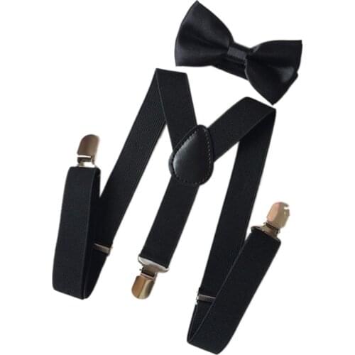 Kids Elastic Suspenders Bow Tie set Matching Tuxedo Suit Unisex Boy Girl Bowtie Wedding Costume Adjustable Y-Back Brace Belt