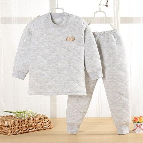 Kids Pajamas Set Children Sleepwear Long Sleeve Thick Warm Casual Toddler Baby Boys Girls Clothes Cotton Bear Solid Clothing