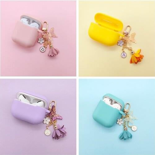Fundas For Apple AirPods 1 2 Cute Case Shiny butterfly Flower Key Ring Silicone Headphone Case For Air pods Pro Earphone Cover