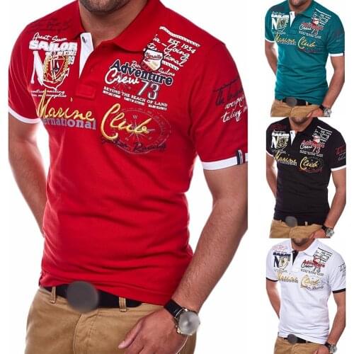 Summer Casual Nylon Polyester Men Letter Print Button Down T-Shirt Short Sleeve S-lim Fit Top shirt men