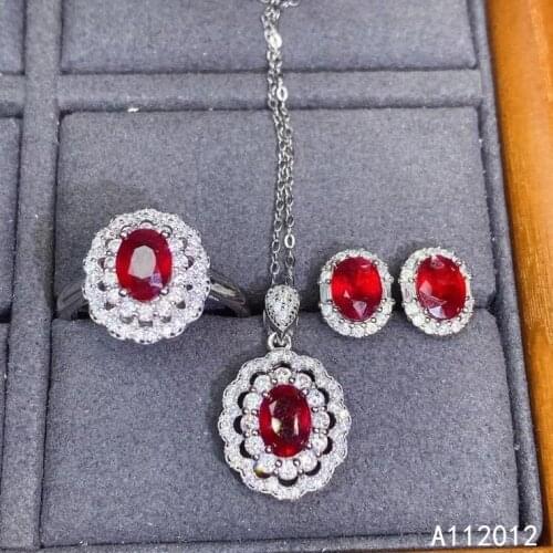 KJJEAXCMY fine jewelry natural ruby 925 sterling silver noble girl gemstone pendant necklace earrings ring set support test