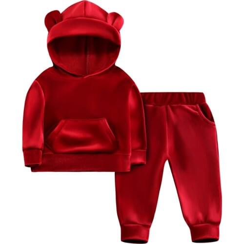 Baby Girls Velvet Hooded Clothing Set Autumn Spring Kids Suit for Girl Boys Sports Suits Tracksuits Toddler Children Clothes Set