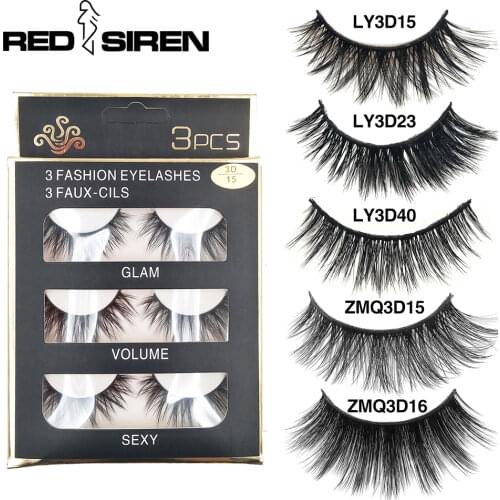 RED SIREN 3 Pairs False Eyelashes Handmade Cross Long Natural Lashes 3D Eyelashes Makeup Tool Strip Eye Lashes