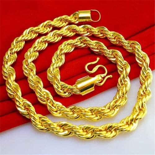 Hip Hop Mens Chain Yellow Gold Filled Mens Twisted Necklace