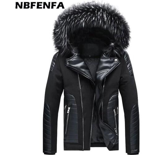 Faux Fur Hooded Men Jacket PU Leather Coats Male Warm Overall Windbreaker Outwears Male Clothing Autumn Fashion Jackets LA340