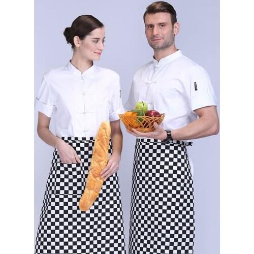 2018 Summer Chef Jacket Short-sleeved Mens Checkers Deduction Hotel Restaurant Hotel Chef Uniforms Wear Resistance B-6507
