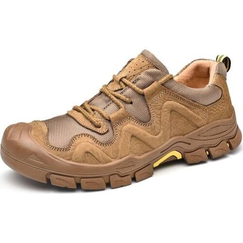 Spring Autumn Outdoor Men Genuine Leather Sewing Breathable Mesh Lace-Up Casual Shoes Male Hiking Sneakers Shoes 20200122