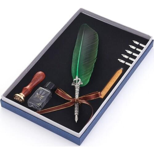 New Vintage Feather Pen Set Ink Stainless pen Metallic Pen Birthday Gift Pen Gift Box Multicolor Optional 6 Nibs Writing tools