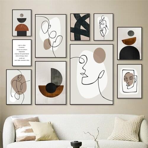 Wall Art Picture Modern Abstract Artwork Poster and Print for Living Room Decor Abstract Minimalist Line Figure Canvas Painting