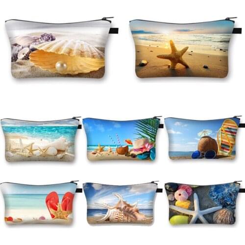 Orange Starfish Ocean Woman Cosmetic Bag Print Leisure Travel Portable Mini Cosmetic Girl Favorite Makeup Bags Gift
