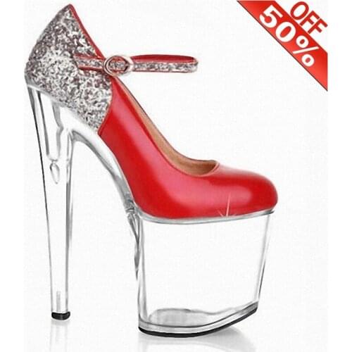 Sexy Mixed colors Flash powder Bling Buckle strap Crystal Thick platform 20cm High heeled shoes 8 inches Pumps Cross dressing