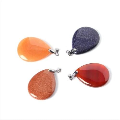 Natural Stone Water Drop Shape Charm Rose Quartzs/Gold Sand Pendant DIY for Necklace Accessories or Jewelry Making Size 25x30mm