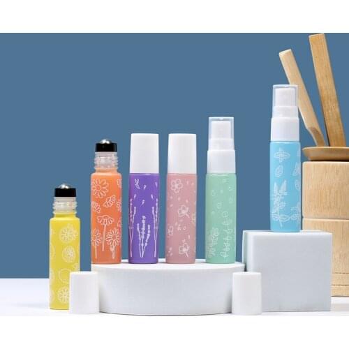 Pink Green Blue Yellow Purple Orange 10ml Thin Glass Roll on Bottle Sample Test Essential Oil Vials with Roller Metal Glass Ball