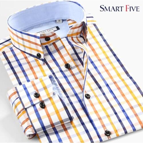 New Style Mens Dress Shirts Long Sleeve Cotton Patterns Plaid Shirt Slim Fit Camisa Masculina Men Clothes Size 37-45 46