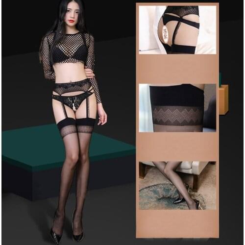 Sexy Stockings Lingerie Lace Top Thigh High Stockings + Suspender Garter Belt Womens Tights Pantyhose Floral Fits Below 65 kg