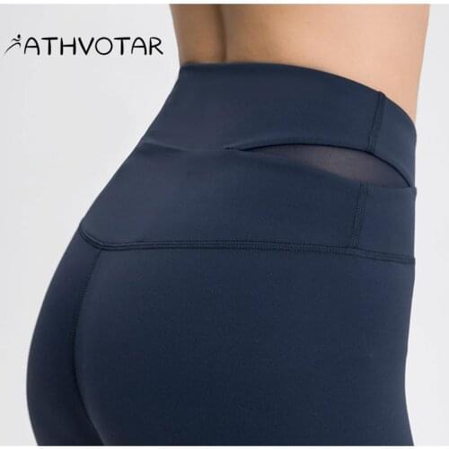 ATHVOTAR Sexy Women Pants Cross Belt Mesh Quick Dry Breathable Yoga Gym Clothing High Waist Hip Lift Running Sport Leggings
