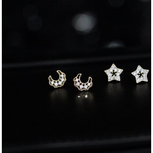 Personality shiny Full Zircon Stud Earrings Simple Moon Star Asymmetric Ear Jewelry Fashion Trendsetter Lady Girls Earring