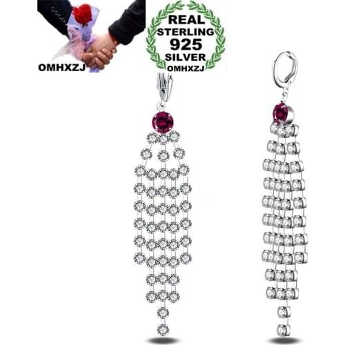 OMHXZJ Wholesale Personality Fashion OL Woman Girl Party Wedding Luxurious Long Tassel Zircon 30% Sterling Silver Earrings YE363
