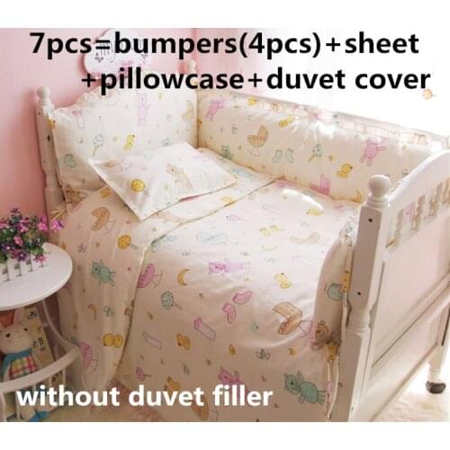 Discount! 6/7pcs 100% cotton baby crib bedding sets ,cribs for babies,bumpers for cot bed ,Duvet Cover,120*60/120*70cm