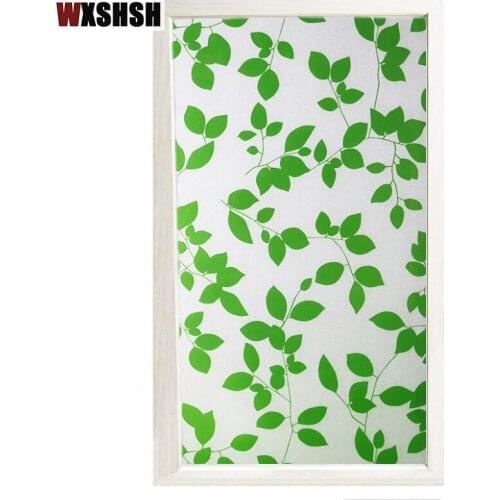 Static Cling Window Film Green Leaves Pattern Vinyl Frosted Surface Privacy Protection Water-Proof Glass Sticker Home Decoration