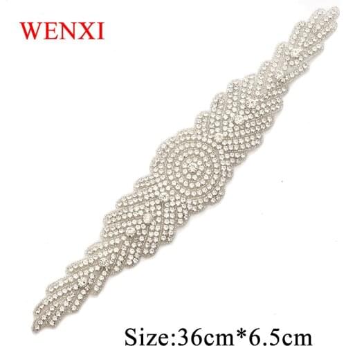 WENXI 5PCS Handmade Rhinestones Appliques Accessories For Wedding Gown Waistband Clear Sliver Crystal Rhinestones WX905