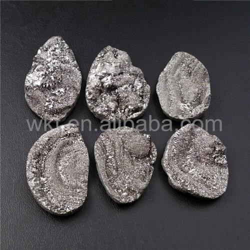 WT-G202 WKT Wholesale titanium a gate for Jewelry making natural druzy stone with titanium electoplated stone in randomly shape