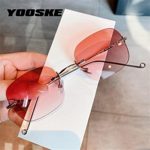 YOOSKE Vintage Rimless Sunglasses Luxury Brand Designer Gradient Rectangle Sun Glasses Ladies Small Frameless Eyewear UV400