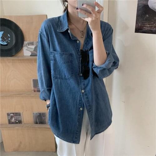 Blouse Women Shirt Autumn Retro Long-Sleeved Denim Shirt Womens Top Blusas Ropa De Mujer