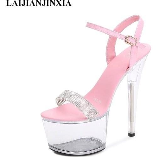 Women Shoes New 2021 Pole Dance Gladiator High-heeled Sandals 17 CM Clear Crystal High Heels Ladies Platform Sandals Stripper