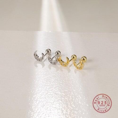 925 Sterling Silver New Simple Inlaid Crystal Moon Stud Earrings Women Classic Fashion Daily Travel Jewelry