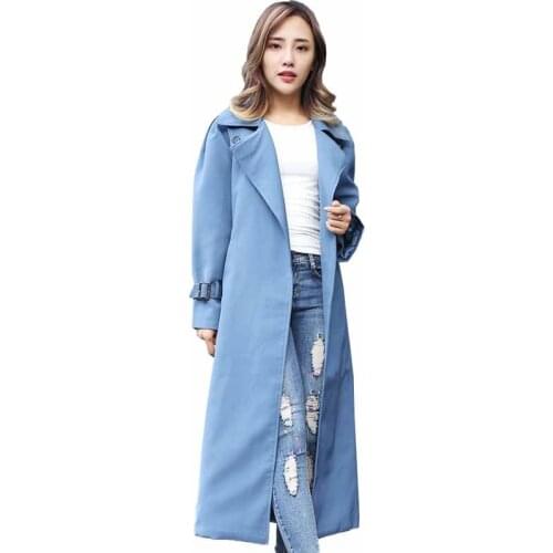 Fashion Plus size XXL-5XL Spring autumn trench coat women 2019 No button long Windbreaker female belt Casual tops trench G134