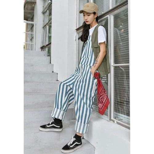 Womens Retro Casual Loose Striped Mens / Womens Bibs Jumpsuit Mens Trousers Denim Slings More Sizes M-XL XXL