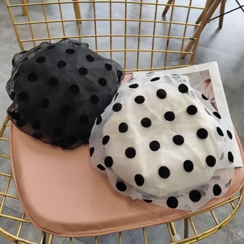 Polka Dots Mesh Berets Spring Summer Cute Wild Female Hat Sweet Fashion Drawstring Adjustable Size Trend Hat Hot Sale New